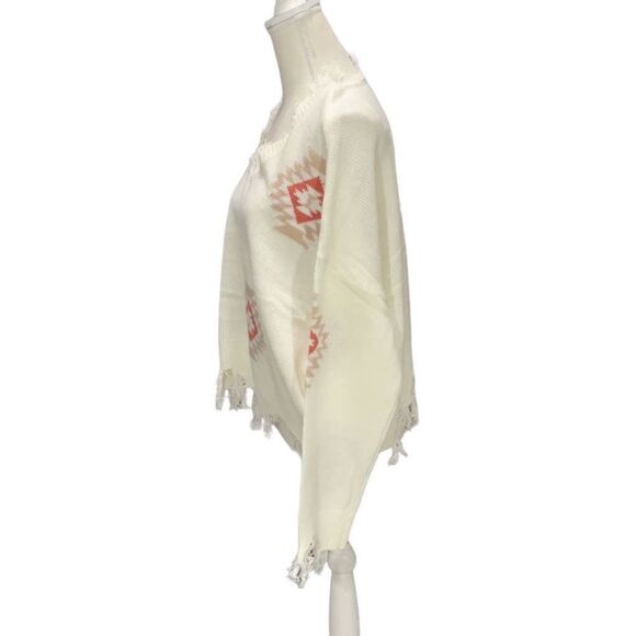 No Comment Distressed Oversized Pullover Cream Sweater Long Sleeve Aztec Size XL - Picture 3 of 7